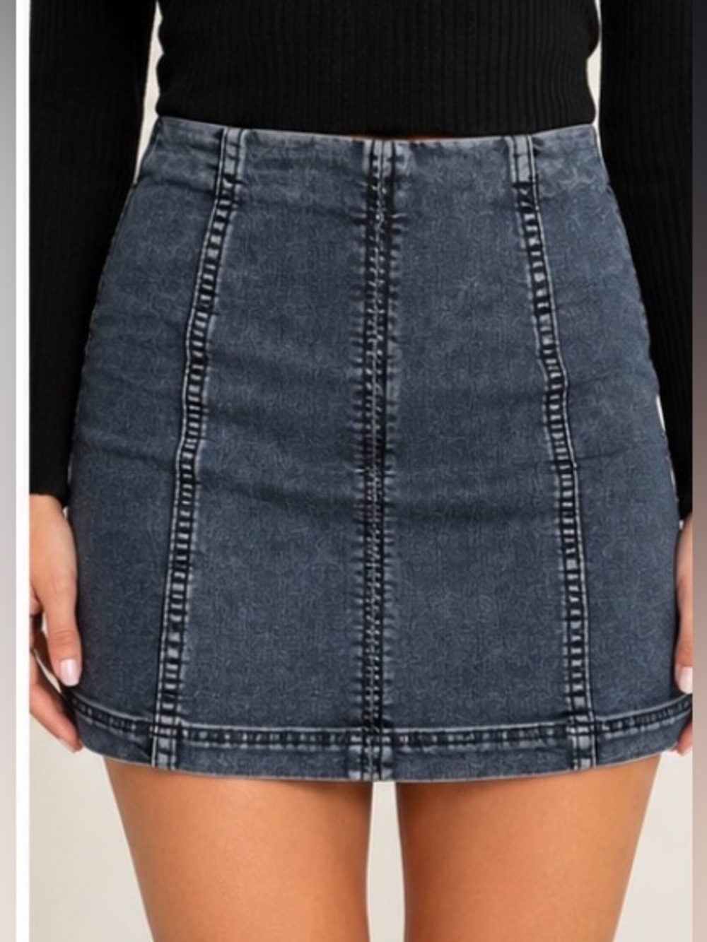 Free People Modern Femme Dark Wash Denim Mini Skirt 4 Y2K Indie Sleaze - Picture 2 of 9